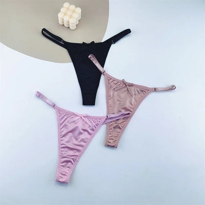 3 Pack Adjustable Satin Thong G-string Underwear Low Waist T Back Bow Lingerie Briefs The Clothing Company Sydney