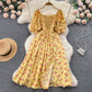 Women's Fashion Romantic Floral Print Split Long Summer Dress Puff Sleeve Party Dress