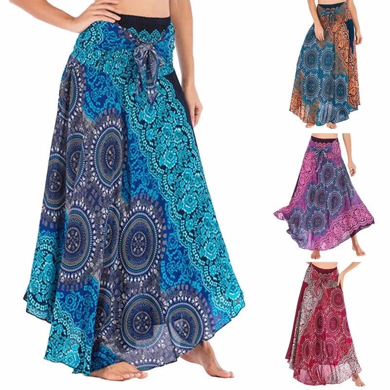 Bohemian Fashion Skirts Woman Long Boho Floral Elastic Waist Women's Skirt