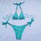 2 Piece Rhinestone Swimsuit Crystal Thong String Bikini Set Swimwear Beach Wear Bathing Suit