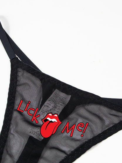 Fashion Solid Colour Mesh Mouth & Letter Printing  Low Waist Panty Lingerie For Woman Ladies Thong Underwear The Clothing Company Sydney