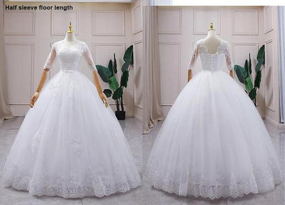 Luxury Full Sleeve V-neck Bride Dress With Train Ball Gown Princess Classic Wedding Gowns Wedding Dress The Clothing Company Sydney