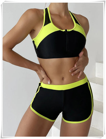 Two Piece Swimsuit Zipper Tankini Set High Waist Shorts Swimwear Bathing Swimming Suit Sports Summer Beachwear The Clothing Company Sydney