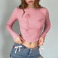 Sweet Bow Knit Spring Top Long Sleeve Pink Bow Women's T Shirts Clothes Basic Outfits