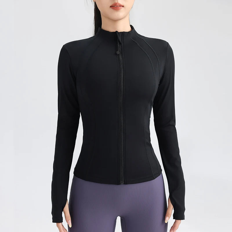 Women's Fitness Running Stretchy Tight Long Sleeve Top Sportswear Full Zip Yoga Top with Thumbholes Training Wear Jacket The Clothing Company Sydney