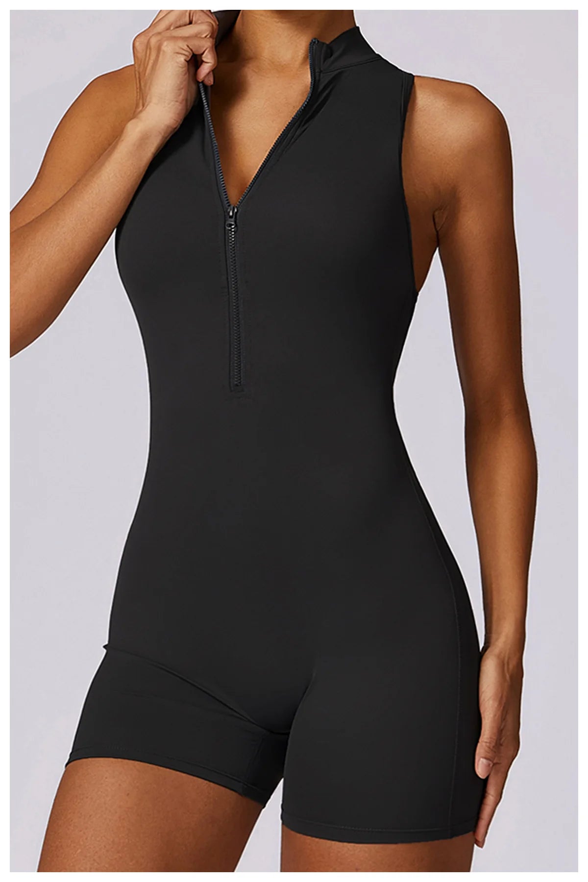 V Back Scrunch Sports Jumpsuit Women Gym Rompers Sleeveless Sportswear Zipper One-Piece Suit Yoga Clothing