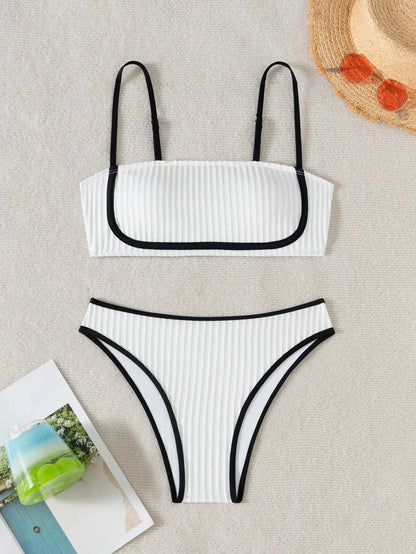 2 Piece Knitted Bikini Women White Patchwork Push Up Micro Swimwear Brazilian Summer Beach Bathing Suit Thong Swimsuit The Clothing Company Sydney
