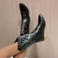 Gold Mid-calf Boots Women's Side Zipper Silver Pointed Western Cowboy Boots Retro Fashion Black Boots Plus Size Boots The Clothing Company Sydney