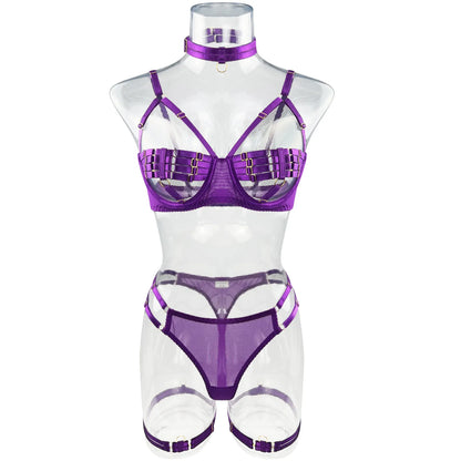 5-Piece Costume Hollow Underwear Sensual Open Bra Outfits Lingerie Set - The Clothing Company Sydney