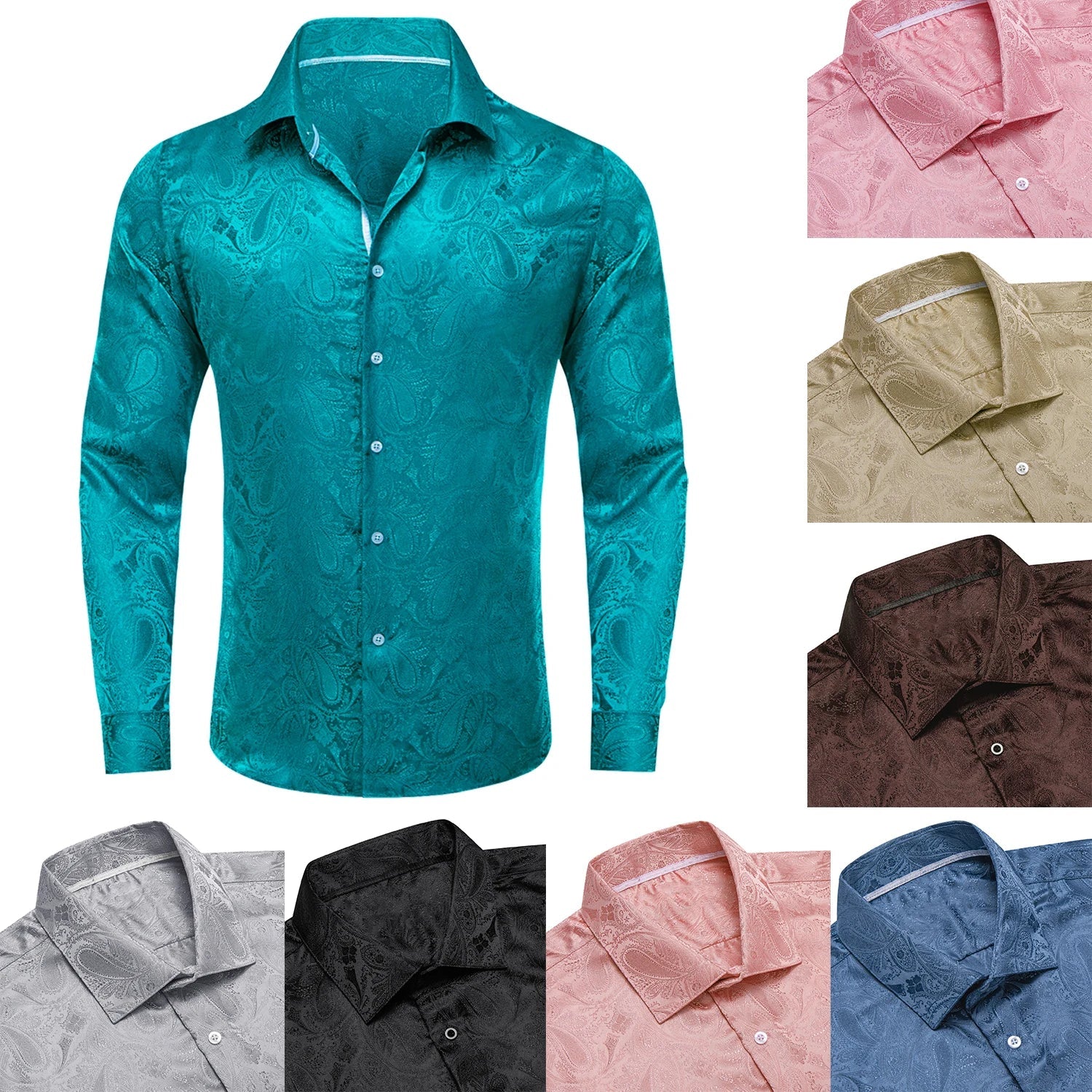 Men's Paisley Teal Blue Pink Grey Shirts Long Sleeve Dress Shirt Blouse for Male Wedding Party Banquet Office Dress Shirt The Clothing Company Sydney