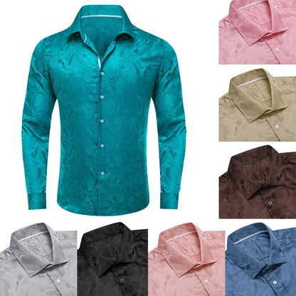 Men's Paisley Teal Blue Pink Grey Shirts Long Sleeve Dress Shirt Blouse for Male Wedding Party Banquet Office Dress Shirt The Clothing Company Sydney