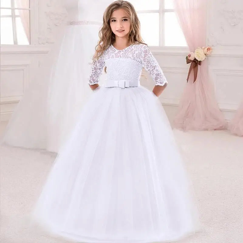 Teens Girls Princess Dress for Party Ball Gown Wedding White Dresses Kids Birthday Bridesmaid Costume Lace Flower Pageant Dress The Clothing Company Sydney