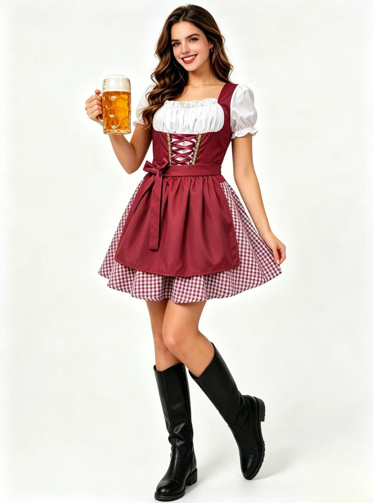 German Oktoberfest Costume Munich Bavaria Dirndl Maid Dress Pastoral Farm Carnival Dress