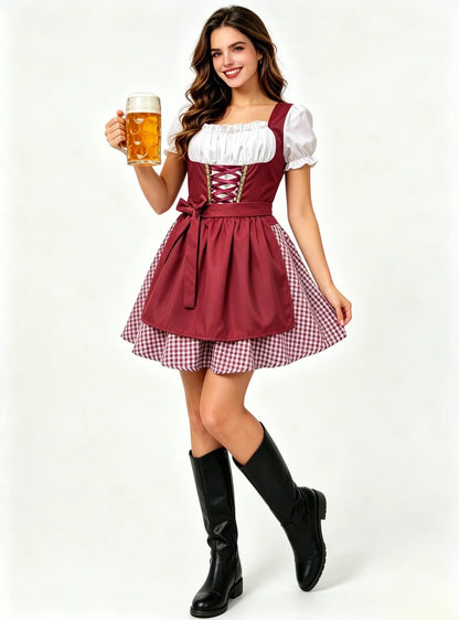 German Oktoberfest Costume Munich Bavaria Dirndl Maid Dress Pastoral Farm Carnival Dress