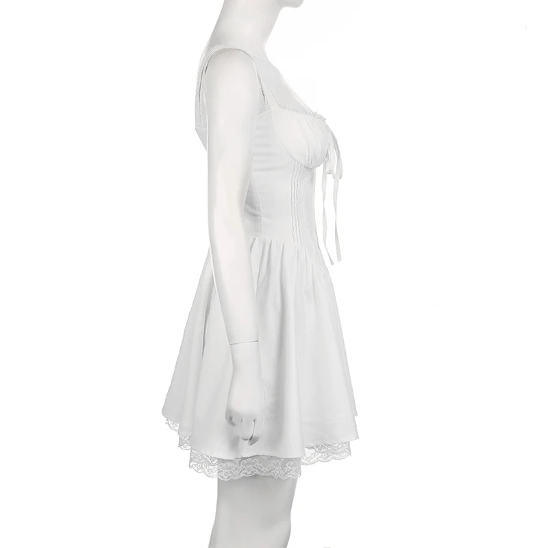 Lace Panel A-line Dress White Coquette Party Holiday Sleeveless Mini Corset Elegant Dress The Clothing Company Sydney