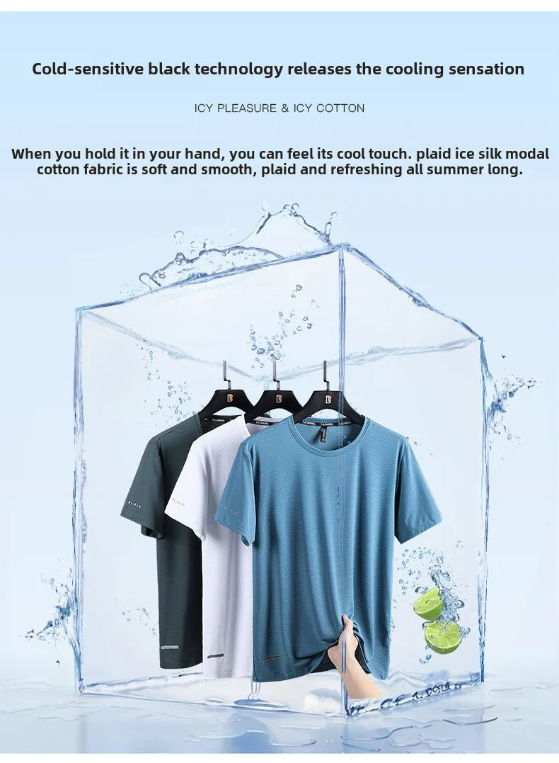 Ice Silk T-Shirts Men Plus Size Tshirt Tee Shirt Breathable Running Top