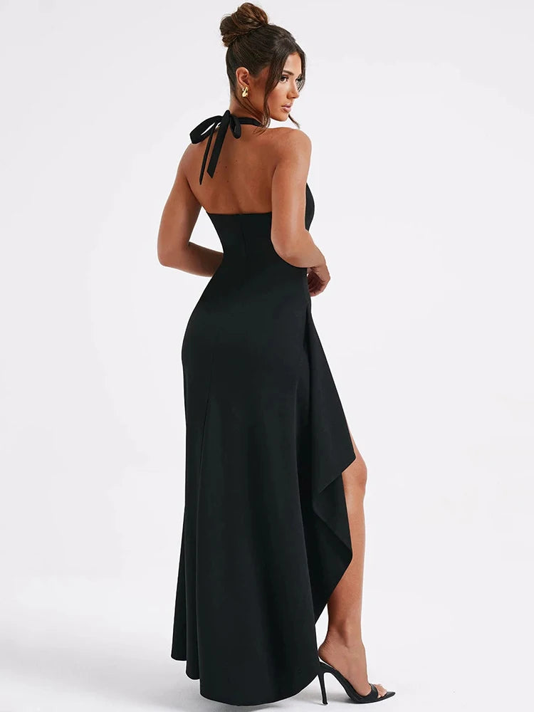 Deep V Neck Thigh High Split Maxi Halter Sleeveless Backless Bodycon Club Party Long Dress The Clothing Company Sydney