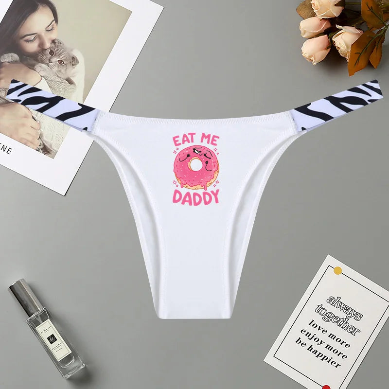 Women's Pink Print Underwear  Panties Underwear Underpant T-Back G-String Thong Briefs