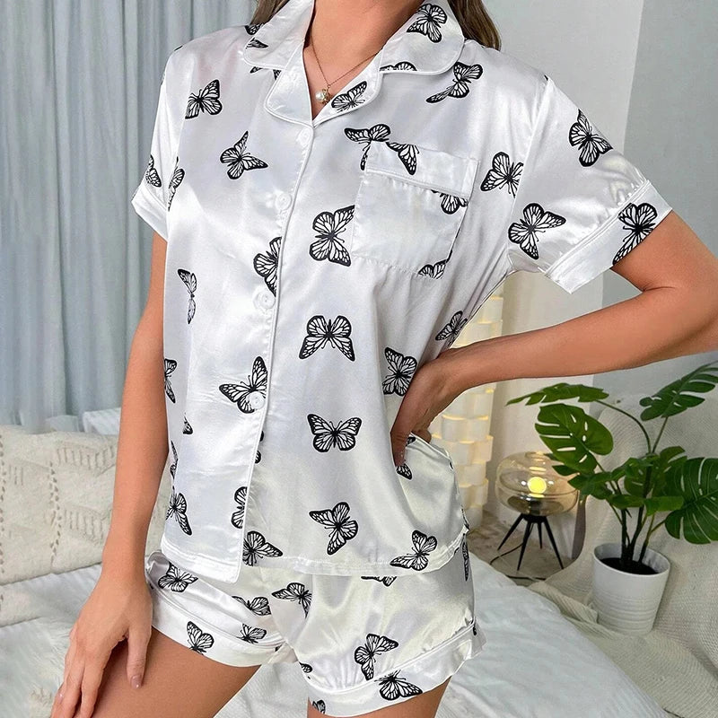 Women's Pajamas Set Luxury Satin Pajamas Short Sleeve Sleepwear Leisure Home Clothes Nightwear Pyjamas for Women The Clothing Company Sydney