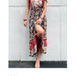 Short Sleeves V Neck Vintage Floral Boho Printed Slit Midi Dresses A Line Bohemian Summer Beach Dress