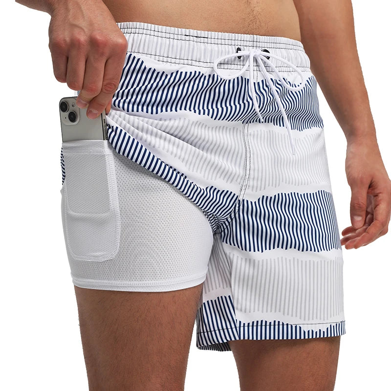 Men's Shorts Breathable Long Lining Gym Homme Quick Dry Zipper Pocket Beach Shorts Swim Trunks The Clothing Company Sydney