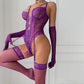 Lace Bodysuit Lace Up Costume Long Gloves Stocking See-Through Tights Lingerie Matching Outfit Set