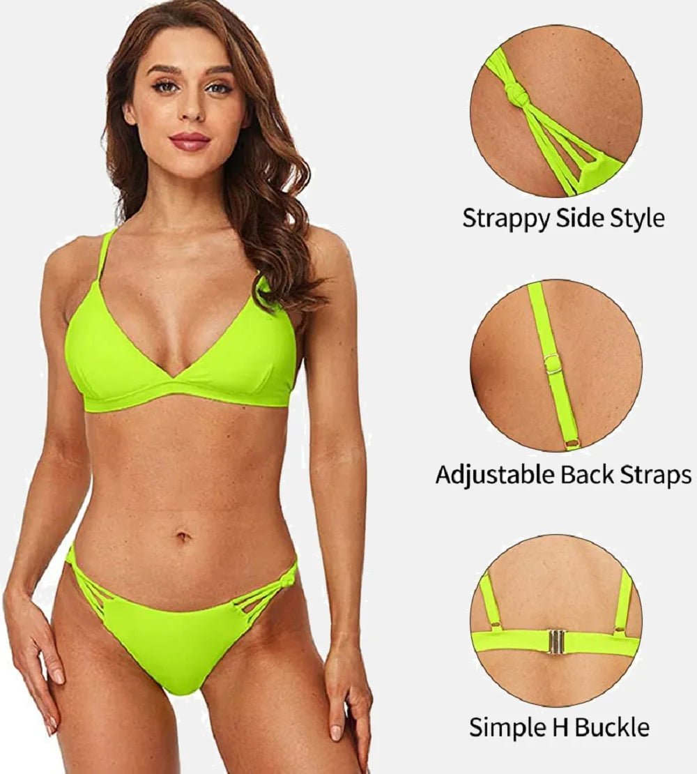 Women's V Neck Triangle Bikini Swimwear High Cut String Bathing Suit Two Piece Swimsuit The Clothing Company Sydney