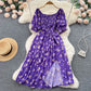 Women's Fashion Romantic Floral Print Split Long Summer Dress Puff Sleeve Party Dress