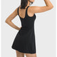 Square Neck Tennis Golf Dress Skirt Sleeveless Exercise Sport Dresses with Built In Shorts Pocket