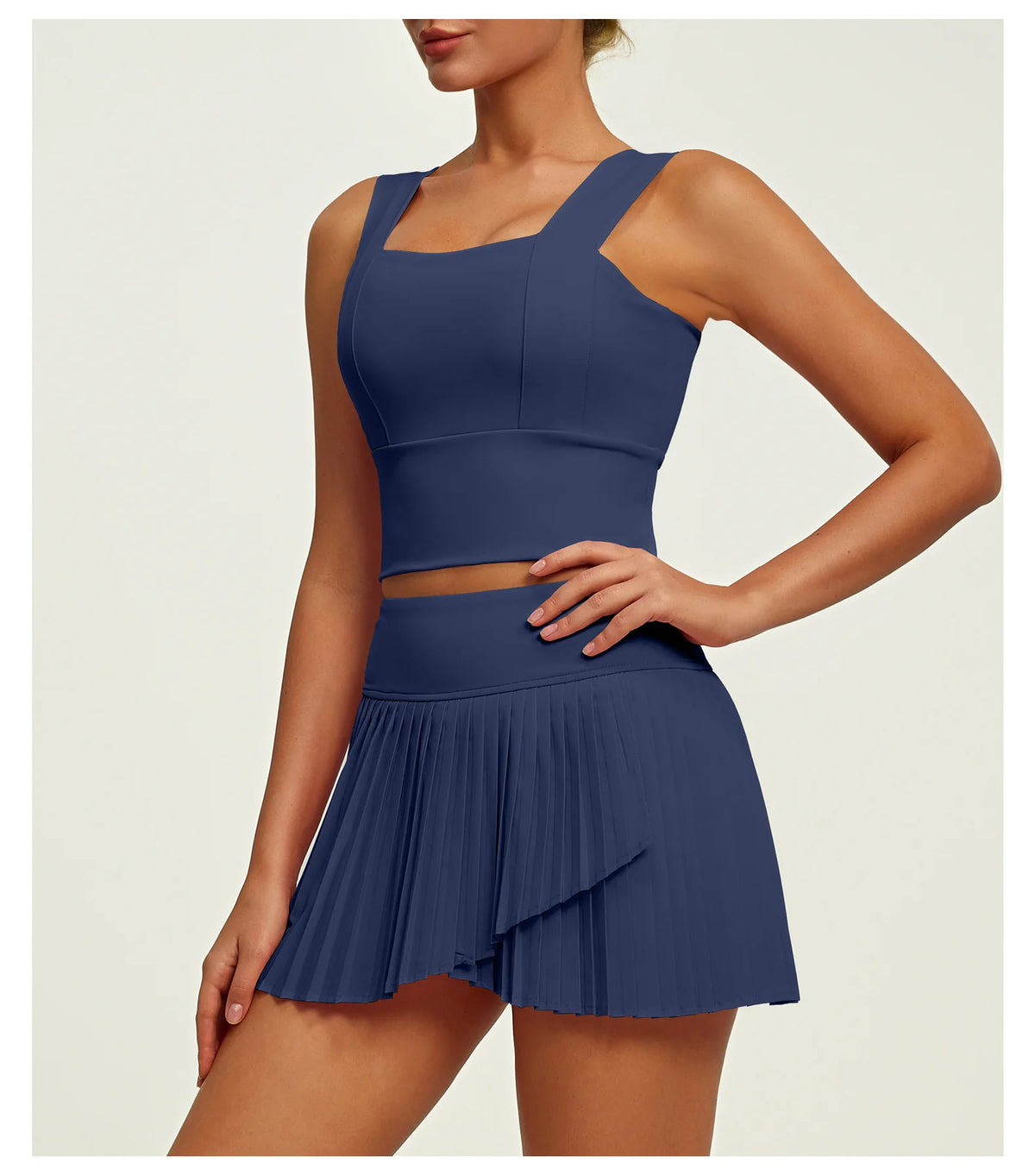 2 Piece Fitness Matching Set Women's Gym Sports Bra Sleeveless Crop Top+ Skirts Tennis Skorts Running Tracksuit Workout Sportswear