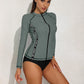 Rash Guard for Women Long Sleeve Zipper Front Swim Shirt UPF 50 Swimming Shirt SwimwearTop