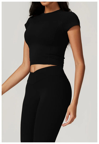 2 Pieces Yoga Gym Clothes Sportswear Suits Women Fitness Short Sleeve Crop Top Sports Bra Gym Leggings Bike Short Set The Clothing Company Sydney