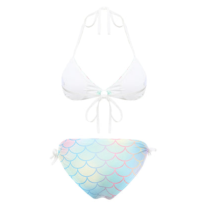 Women's Mermaid Print Swimsuit Bikini Bathing Suit Halter Sponge Pad Bra and Drawstring Briefs Beach Pool Surfing Swimwear - The Clothing Company Sydney