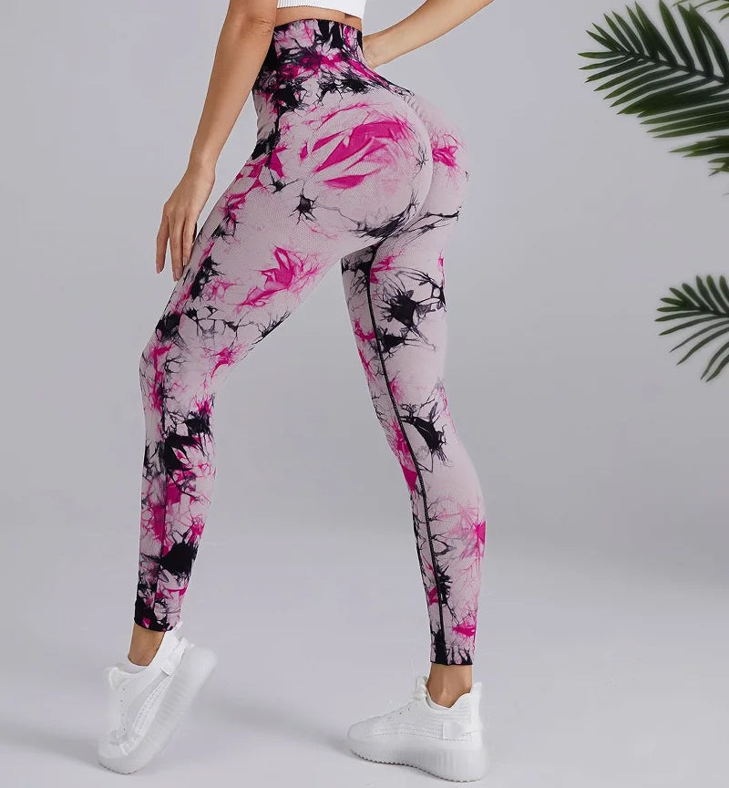 3D Print Tie Dye Sports Women Seamless High Waist Fitness Push Up Leggings Gym Clothing Workout Tights Pants