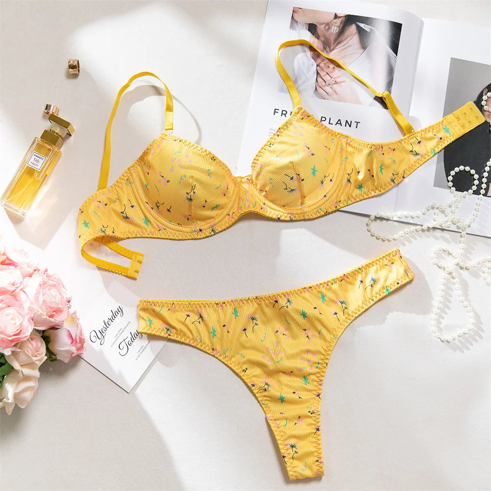 Knitted Lingerie 2 Piece Set Fashion Flower Printing Push Up Bras And Panties Suits Outfits The Clothing Company Sydney