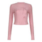 Sweet Bow Knit Spring Top Long Sleeve Pink Bow Women's T Shirts Clothes Basic Outfits