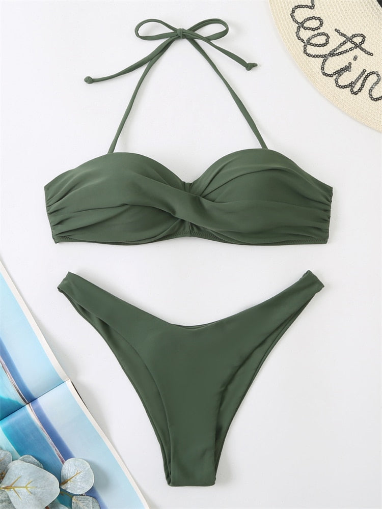 Bikini Swimsuit Women Swimwear Solid Push Up Bikinis Set High Waist Thong Bathing Suit Two Pieces Swimming Suits Female The Clothing Company Sydney