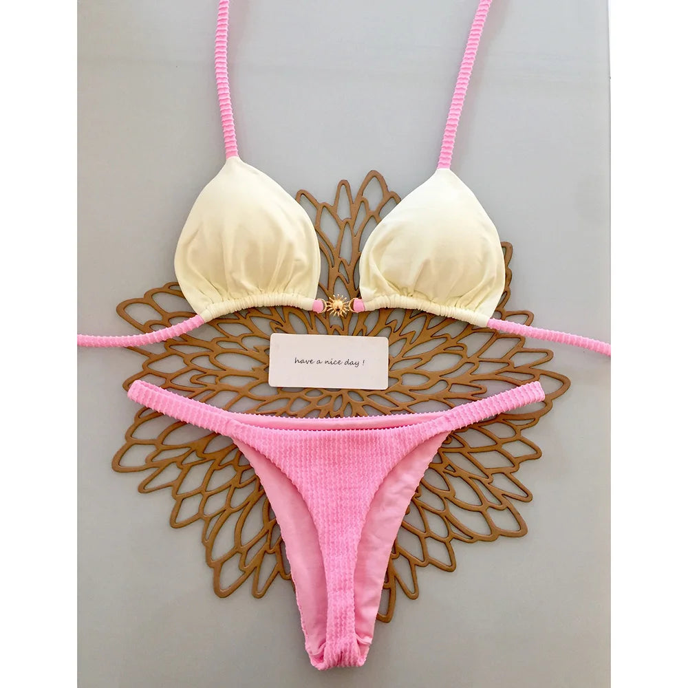 2 Piece Micro Bikini Push Up Brazilian Bikini Set Thong Solid Swimsuit Summer Beachwear Swimwear