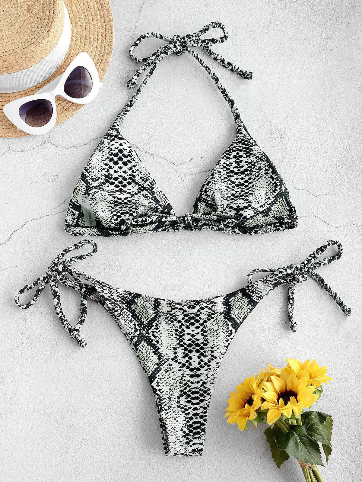 Snakeskin String Bikini Women Halter Triangle Swimsuit Swimwear Bathers Bathing Swimming Swim Suit Beachwear The Clothing Company Sydney