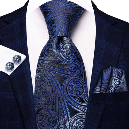 Blue Paisley Silk Tie Set – Necktie, Cufflinks & Hanky for Men The Clothing Company Sydney