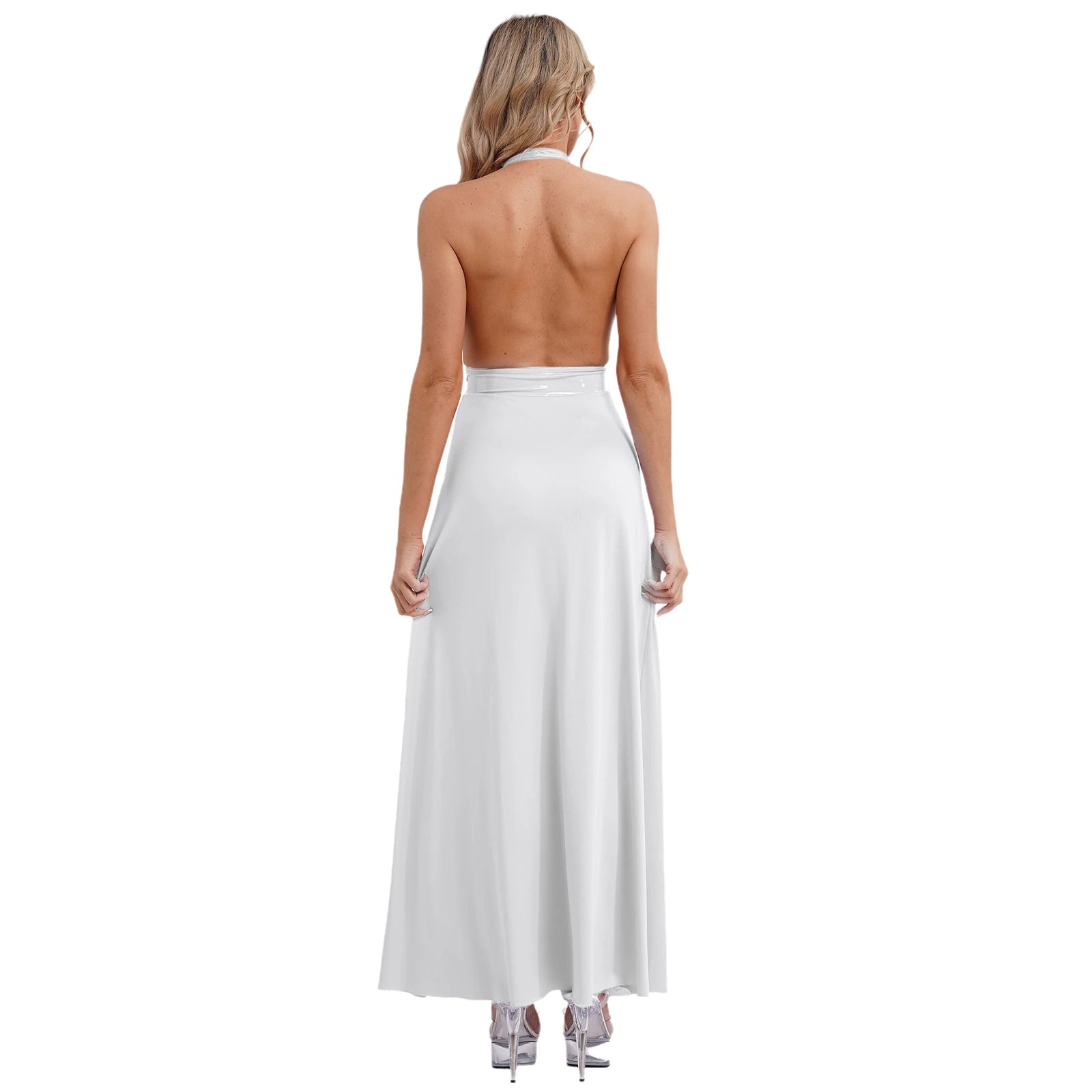 Womens Nightclub Deep V Neck Halter Backless Sleeveless Front High Split High Waist Coquette Clubwear Dress The Clothing Company Sydney