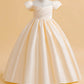 Little Big Girls Elegant Princess Puff Sleeves Satin Flower Girl Wedding Birthday Party Formal Dress