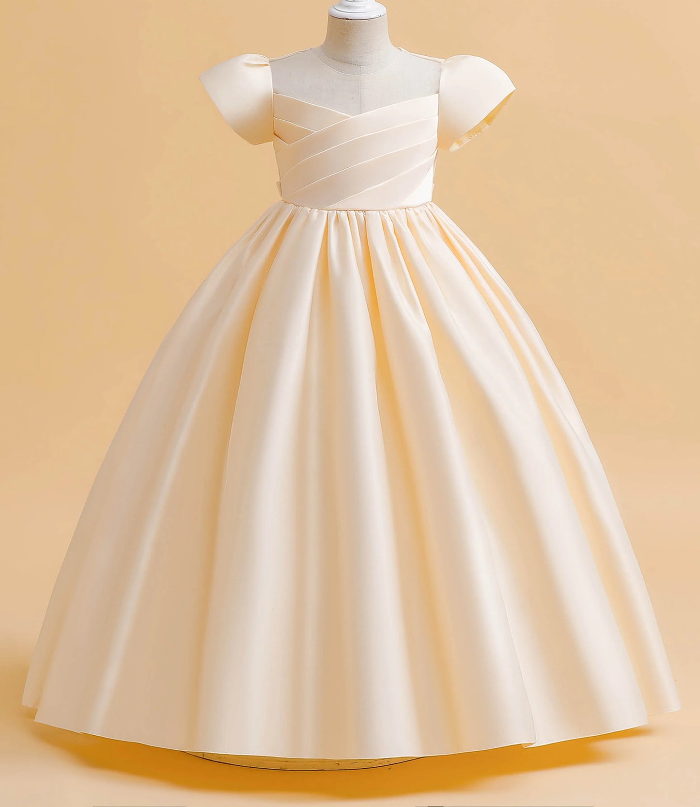 Little Big Girls Elegant Princess Puff Sleeves Satin Flower Girl Wedding Birthday Party Formal Dress