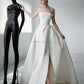 Luxury White Satin Trailing Wedding Dresses Women Elegant Strapless Long Prom Party Bridal Dress