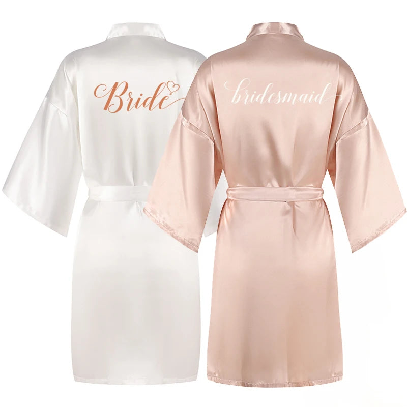 Champagne bathrobe bride bridal party sister team shower sleepwear bridesmaid wedding short robes