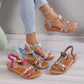 Women's Wedge Sandals Summer Shoes Shiny Rhinestones Elastic Platform Peep Toe Outdoor Sandals