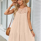 Hollow Lace Patchwork Halter Neck Women A Line Dress Summer Casual Solid Color Loose Beach Holiday Sundress