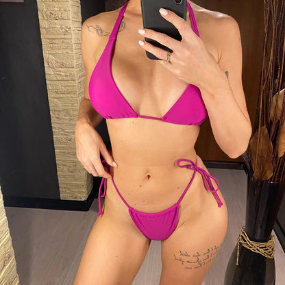 2 Piece Halter Mini Micro Thong Bikini Female Swimsuit Women Bikini set Bather Bathing Suit Swimwear The Clothing Company Sydney