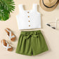 2 Piece Kids Girls' Button Ribbed Tank Top and Belted Shorts Set The Clothing Company Sydney