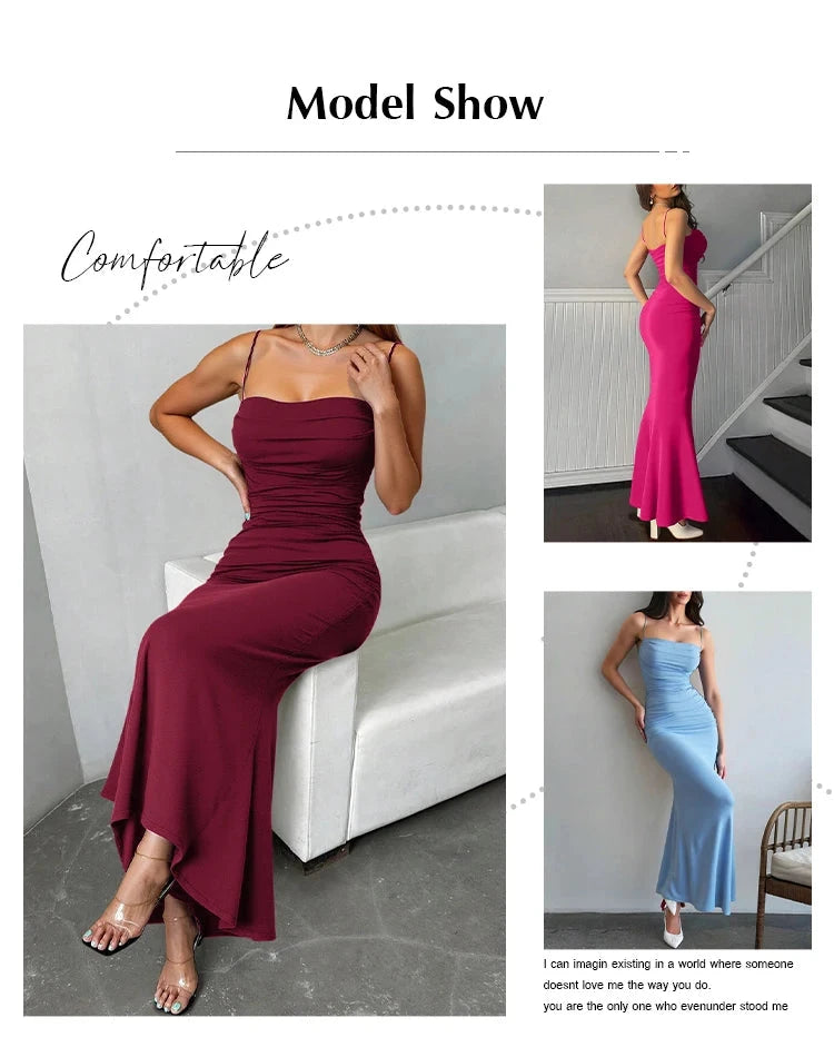 Women's Party Maxi Spaghetti Strap Elegant Slim Evening Wedding Guest Multi-Color Summer Milkmaid Dresses The Clothing Company Sydney